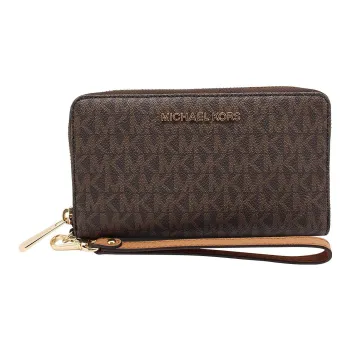 MICHAEL KORS Coated Canvas With Leather Clutch Tubas Women's Brown