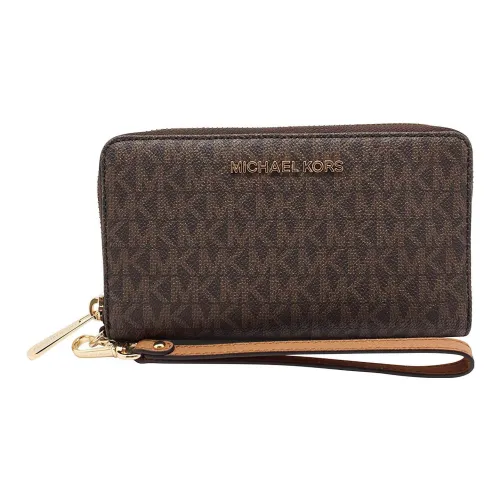 MICHAEL KORS Coated Canvas With Leather Clutch Tubas Women's Brown