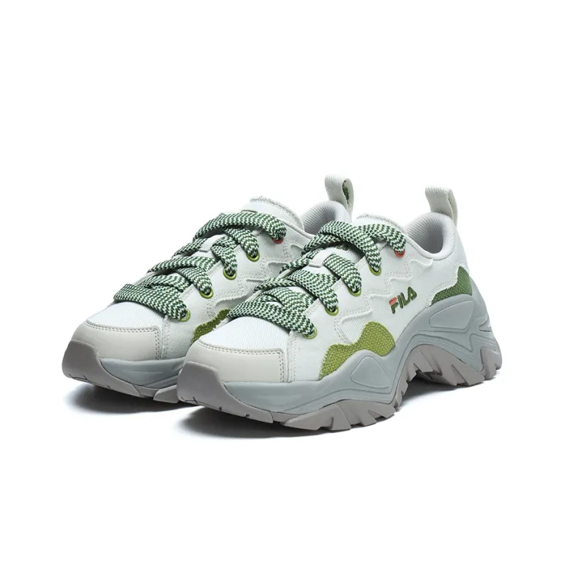 FILA Cushioned Wear Resistant Breathable Slip Resistant Low Top Canvas Shoes Women's White Gray Green-1