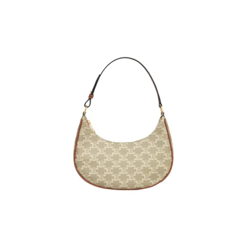 CELINE AVA Leather Trim Handbag, Shoulder Bag Women's Beige Brown