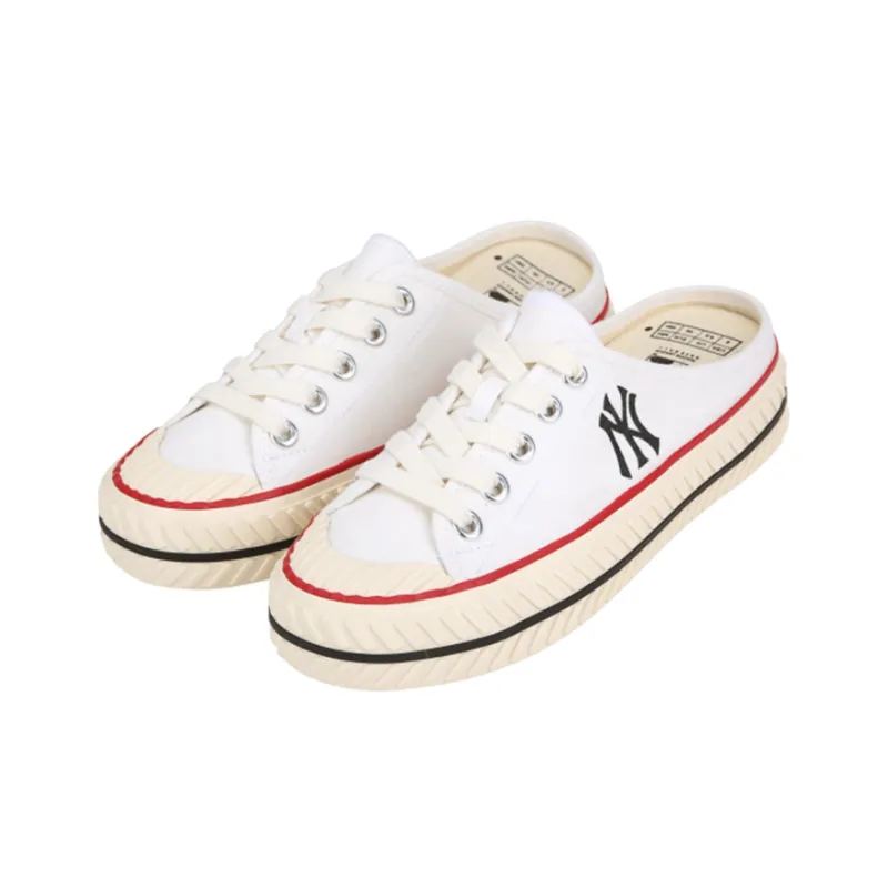 MLB Playball Mule Play Ball Anti Slip Wear Resistant Breathable Lightweight Low Top Canvas Shoes Unisex White-1
