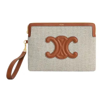 CELINE Fabric With Calfskin Clutch Small Size Women's Light Brown