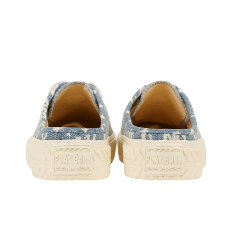 MLB Playball Mule Mono Denim Wear Resistant Low Top Canvas Shoes Unisex Blue-3