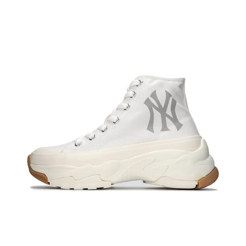 MLB Chunky High Anti Slip Wear Resistant High Top Canvas Shoes Unisex White-0