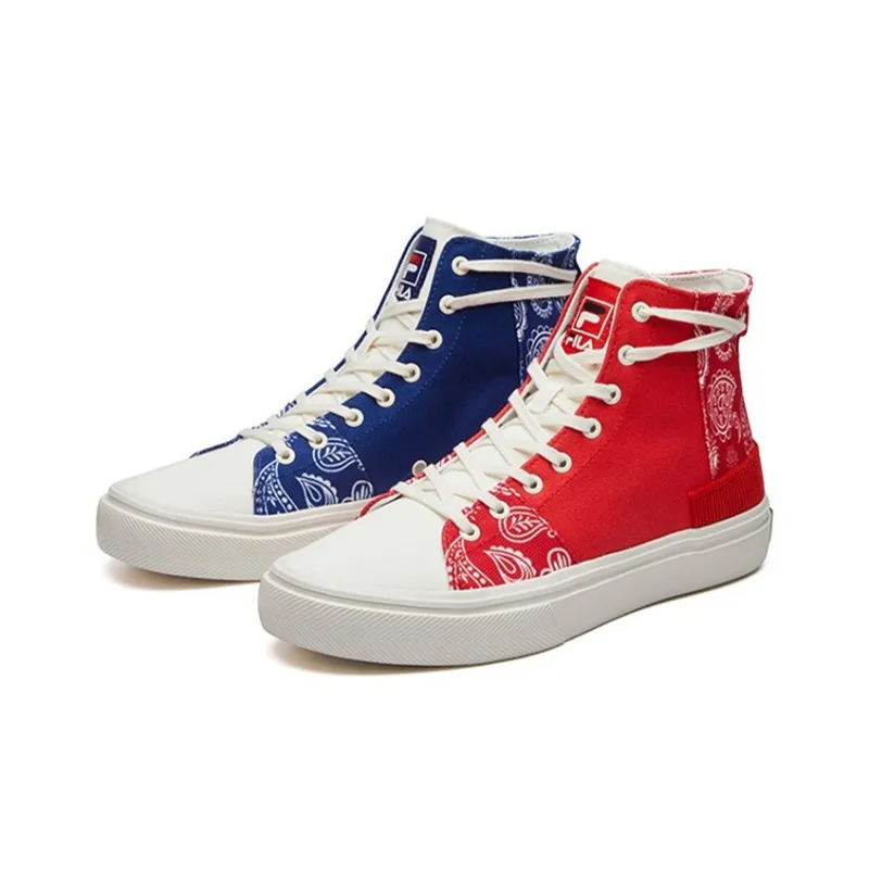 FILA FUSION Canvas Shoes Women's High Top Dark Blue/Fire Red-2