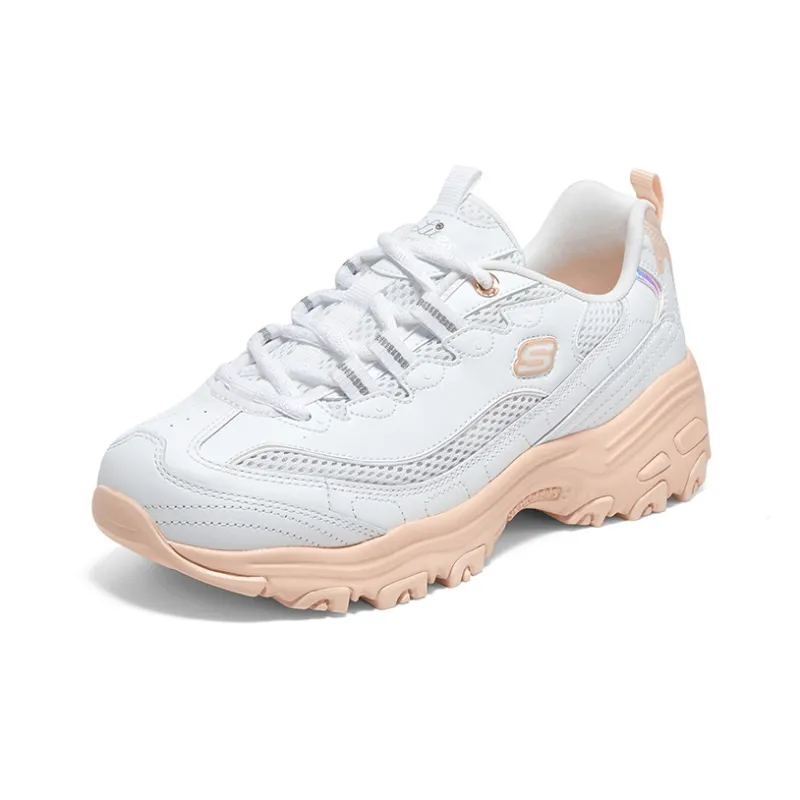 Skechers D'LITES 1.0 Anti Slip Wear Resistant Low Top Chunky Sneakers Women's White Orange-2