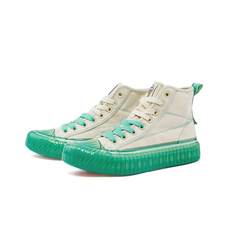 Kappa Label String Anti Slip Wear Resistant High Top Canvas Shoes Unisex White Green-2