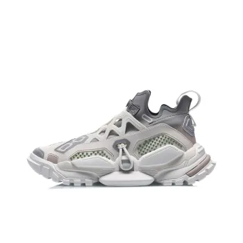 LiNing Rekindled Slip Resistant, Abrasion Resistant, Lightweight Low Top Chunky Sneakers Unisex White Gray
