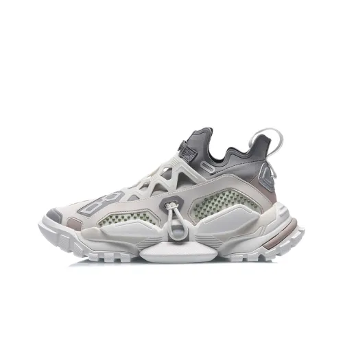 LiNing Rekindled Slip Resistant, Abrasion Resistant, Lightweight Low Top Chunky Sneakers Unisex White Gray
