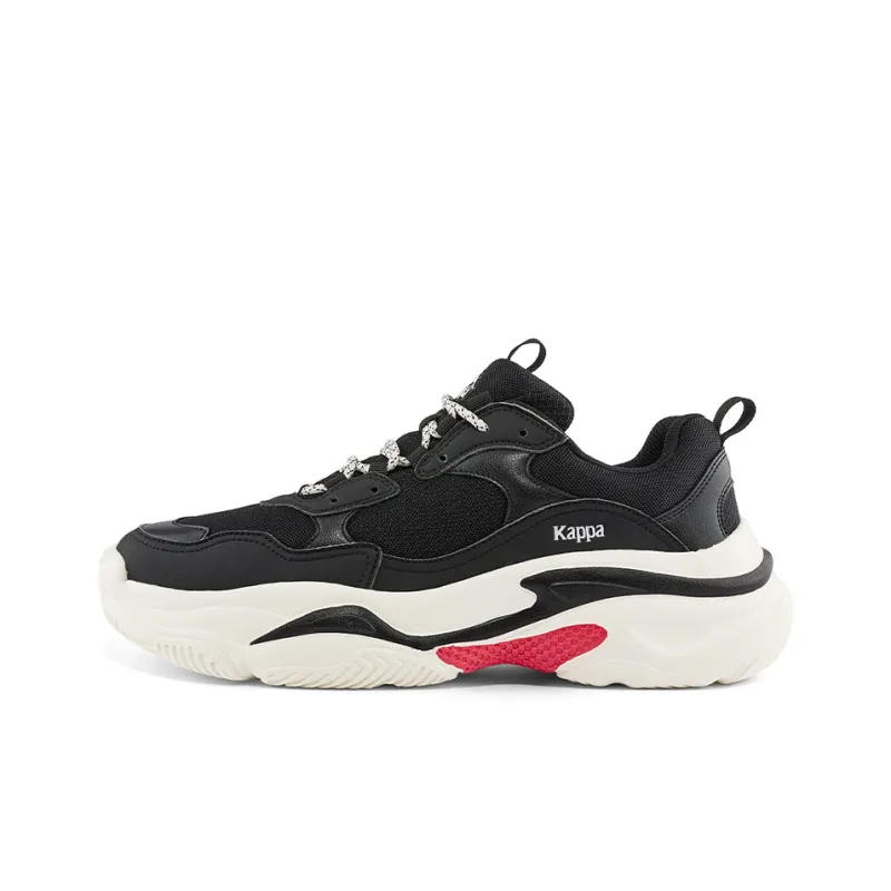 Kappa Cushioning Anti-Slip And Wear-Resistant Low-Top Chunky Sneakers Unisex Black White-0