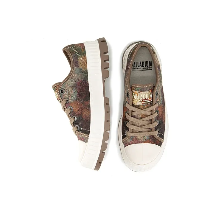Palladium Pallashock Lo Blossom Wear Resistant Slip Resistant Low Top Canvas Shoes Women's Brown Mixed Color-3