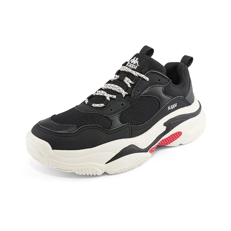 Kappa Cushioning Anti-Slip And Wear-Resistant Low-Top Chunky Sneakers Unisex Black White-1