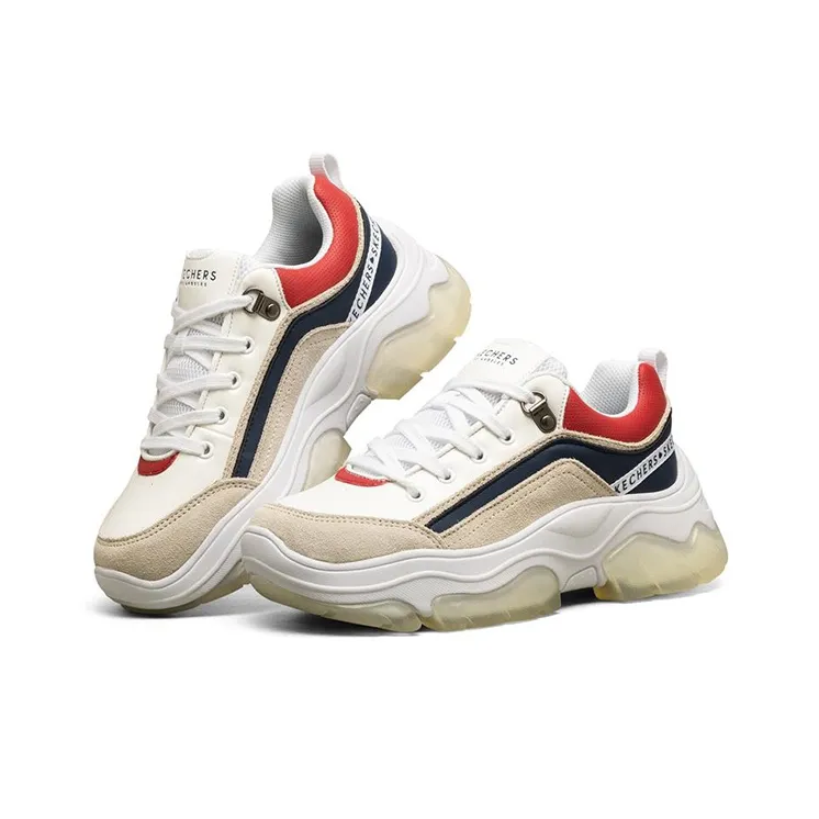 Skechers Street Amp'D Cushioning Anti-Slip And Wear-Resistant Low-Top Chunky Sneakers Women's White Blue Red-2