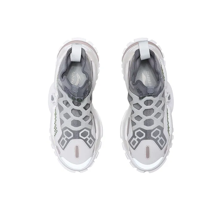 LiNing Rekindled Slip Resistant, Abrasion Resistant, Lightweight Low Top Chunky Sneakers Unisex White Gray-2
