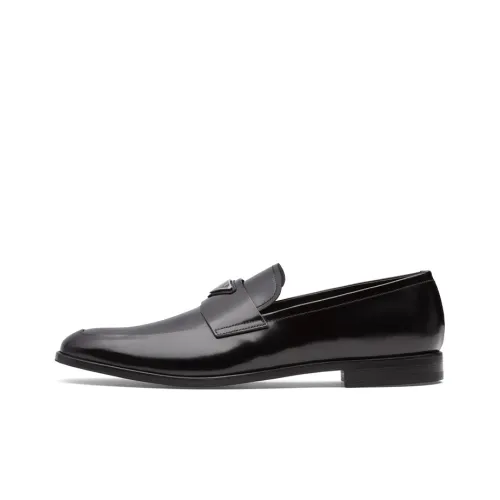 PRADA Brushed Leather Loafers Black Men's