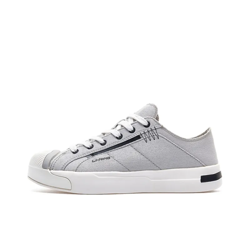 LiNing Anti Slip Wear Resistant Lightweight Breathable Low Top Canvas Shoes Men's Gray White-0