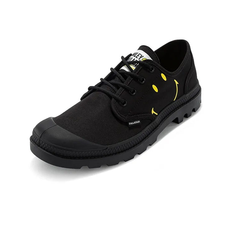 SMILEY x Palladium Pampa Hi Be Kind Wear-Resistant Breathable Cushioning Low-Top Canvas Shoes Unisex Black-1