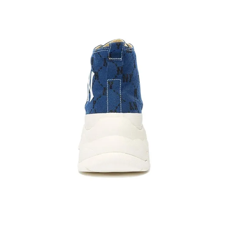 MLB Chunky High Anti Slip Wear Resistant High Top Canvas Shoes Unisex Blue-4