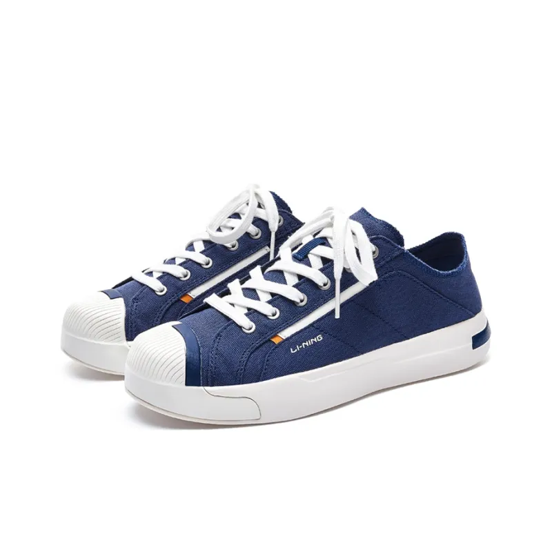 LiNing Wear Resistant Breathable Slip Resistant Low Top Canvas Shoes Men's Blue White-2