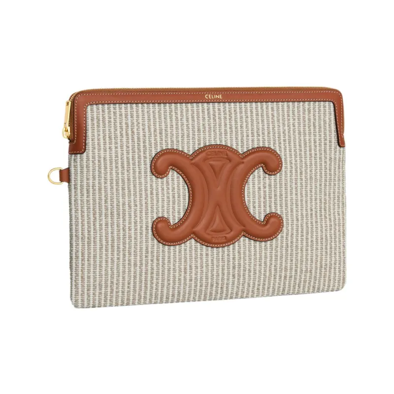 CELINE Fabric With Calfskin Clutch Trumpets Women's Light Umber-2