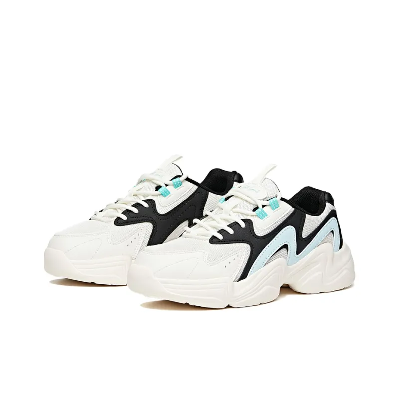 ANTA Chunky Sneakers Women's Low Top Ivory White/Black/Blue-1