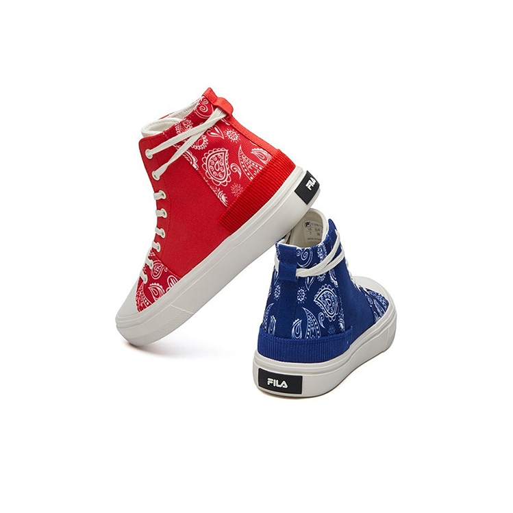 FILA FUSION Canvas Shoes Women s High Top Dark Blue Fire Red POIZON