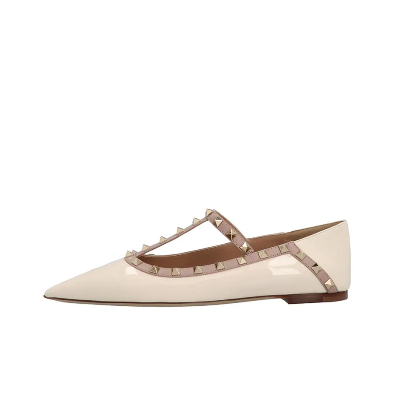 Valentino Rockstud Casual Single Shoes Women's Beige-0