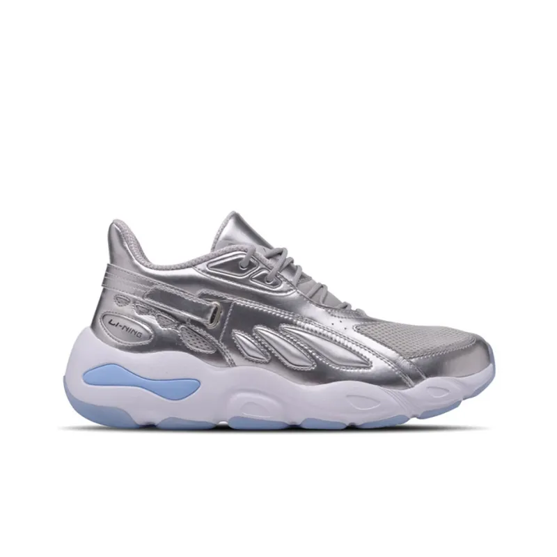 LiNing Butterfly Cushioned Slip Resistant Low Top Chunky Sneakers Men's Silver-1