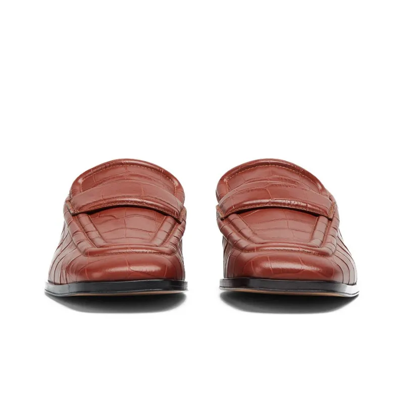 Bottega Veneta Croc Effect Leather Loafer Brown-3