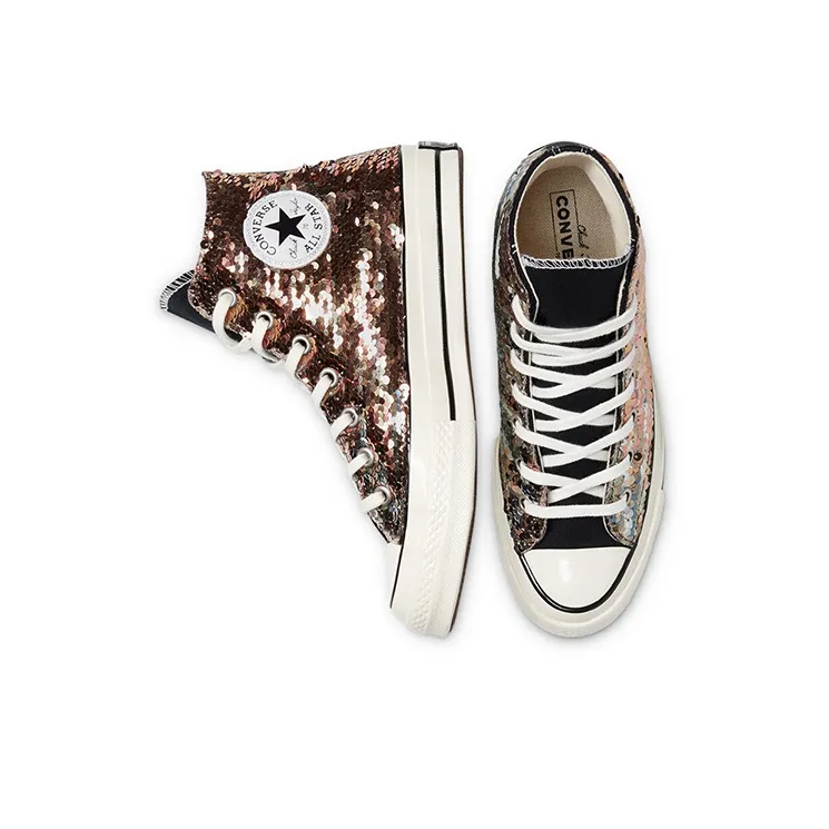 Converse 1970s Chuck Taylor All Star Anti-Slip Wear-Resistant High-Top Canvas Shoes Unisex Black Rose Gold-4