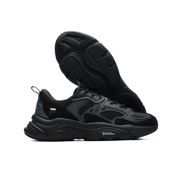 FILA Mars 2 Cushioning Anti Slip Wear Resistant Breathability Low Top Chunky Sneakers Men's Black Gray-5