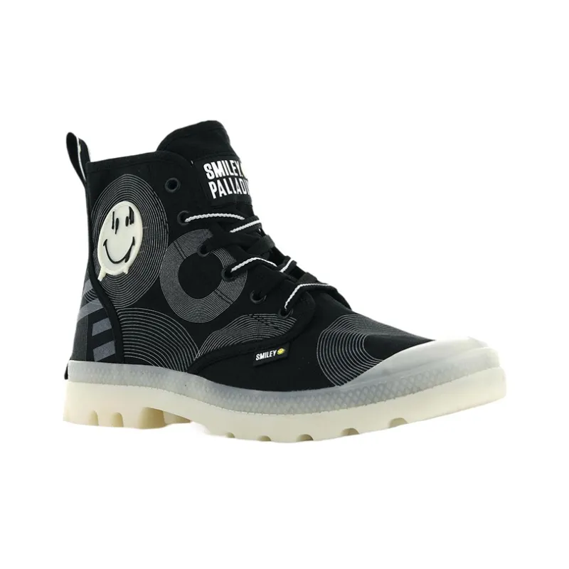 Palladium Pampa Smiley Gitd Slip Resistant, Abrasion Resistant, Breathable Coverage High Top Canvas Shoes Unisex Black-2