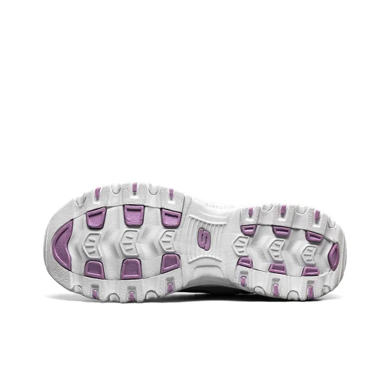 Skechers D'LITES 1.0 Cushioning Anti Slip Wear Resistant Breathability Low Top Chunky Sneakers Women's White Purple-4
