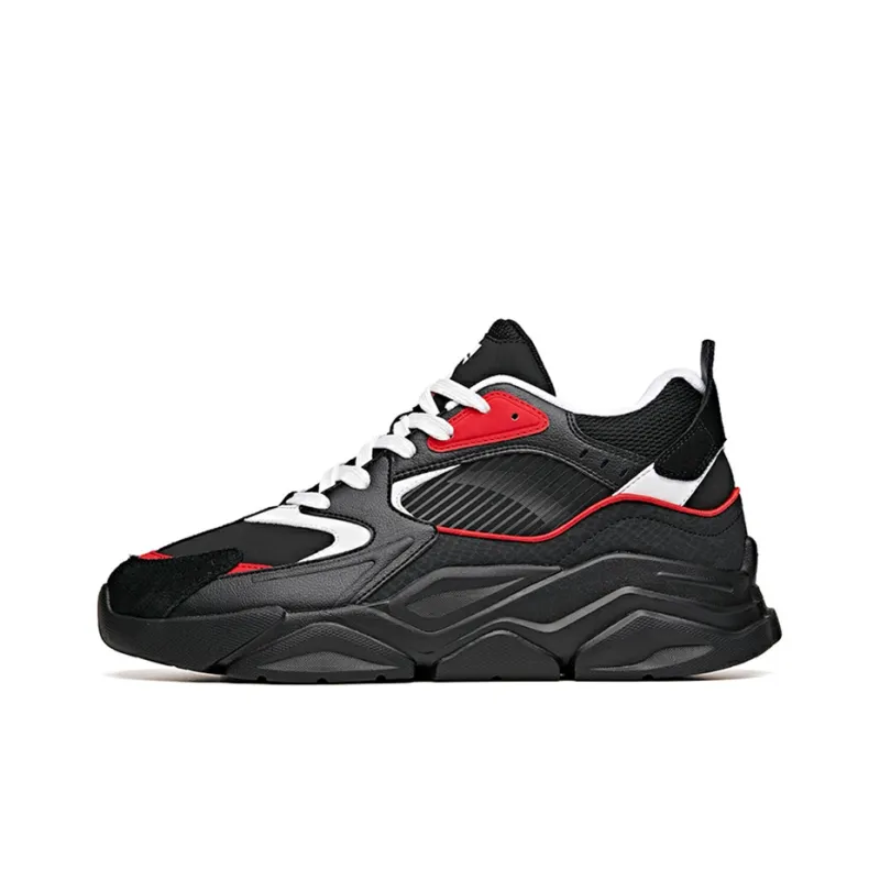 Anta Life Collection Anti Slip Wear Resistant Low Top Chunky Sneakers Men's Black White Red-0