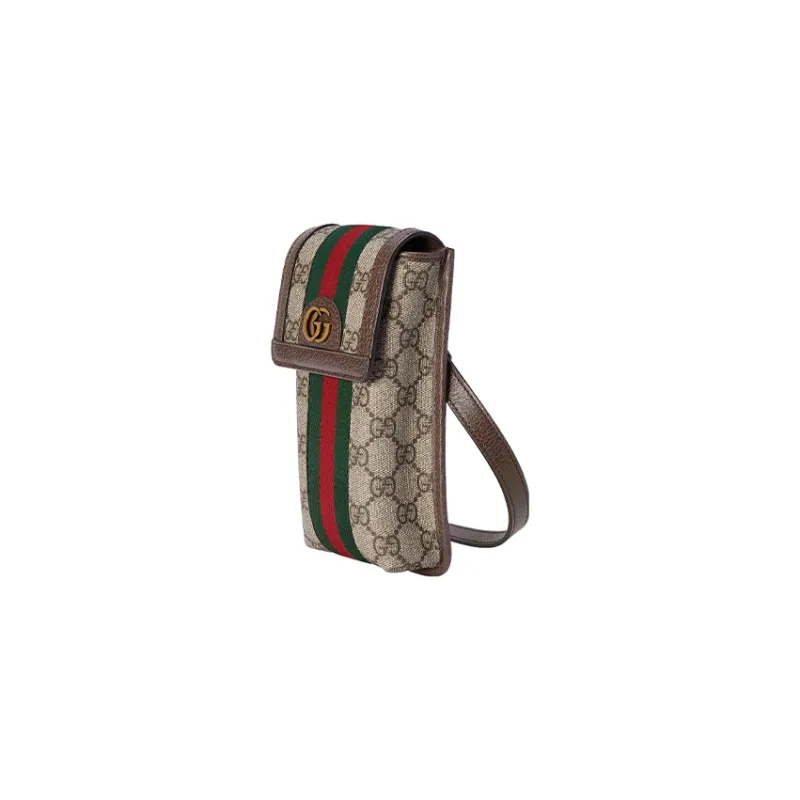 GUCCI Ophidia Canvas One Shoulder Crossbody Cell Phone Pouch Mini Men's Beige/Ebony-1
