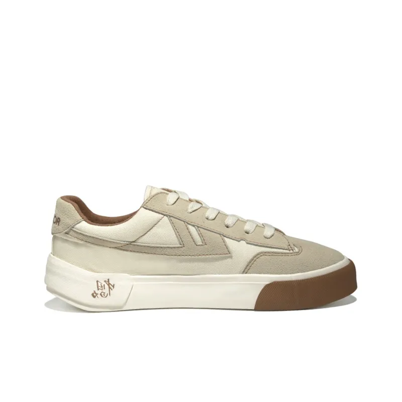 Warrior Chinoiserie Collection Multicolor Small Heel Low Top Retro Sports Canvas Shoes Unisex Khaki-2