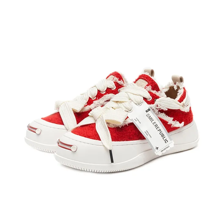 SMILEREPUBLIC Anti Slip Wear Resistant Low Top Canvas Shoes Unisex Red-4