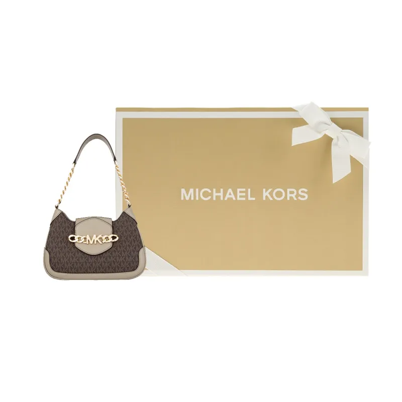 MICHAEL KORS Hally Cow Leather Shoulder Bag Women's Gray Green & Brown-4