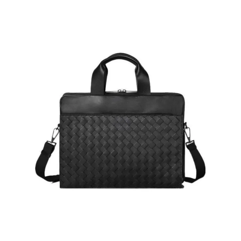 Bottega Veneta Calfskin Portable One Shoulder Crossbody Briefcase Men's Black-0