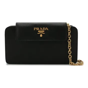 PRADA Saffiano Leather One Shoulder Crossbody Cell Phone Pouch Women's Black