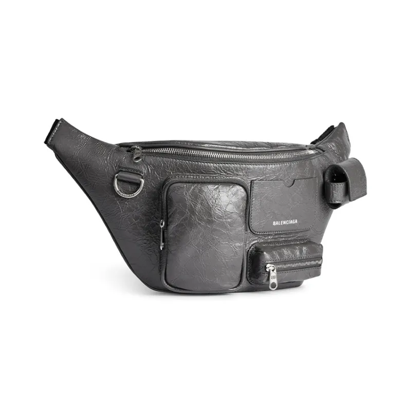 Balenciaga Superbusy Fine Grained Sheepskin Fanny Pack Regular Men's Gray-1