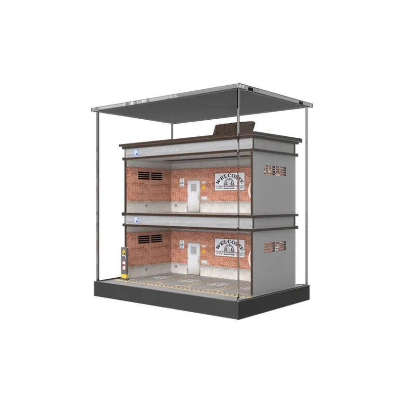 CARMCK 1/64 Model Car Parking Lot, Triple Layer Realistic Car Scenario, With Light, Acrylic Cover Model Accessories-6