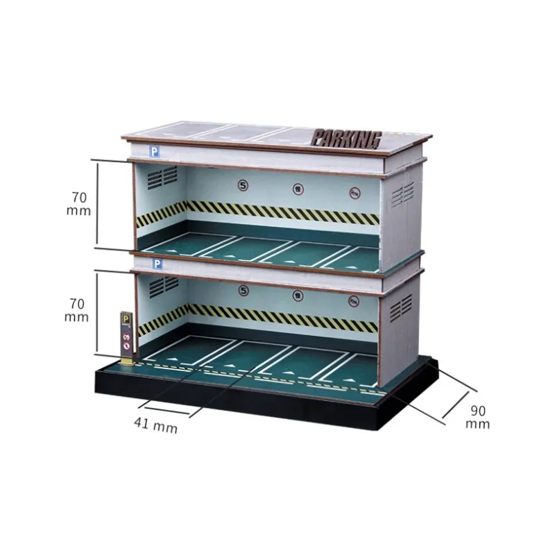 CARMCK 1/64 Model Car Parking Lot, Triple Layer Realistic Car Scenario, With Light, Acrylic Cover Model Accessories-12