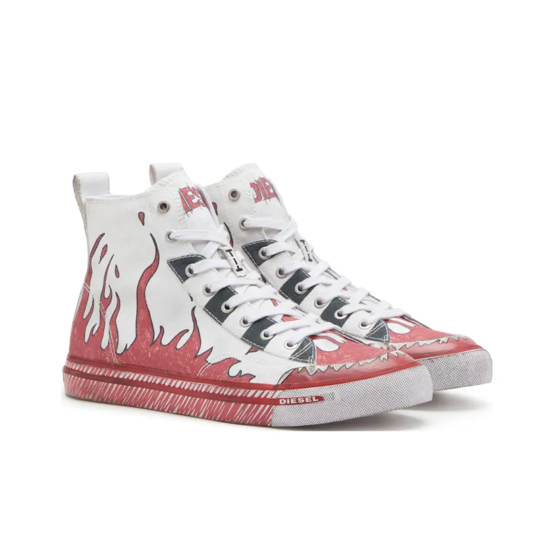 DIESEL S Athos Anti Slip Wear Resistant Mid Top Skateboard Shoes Men's White Red-1