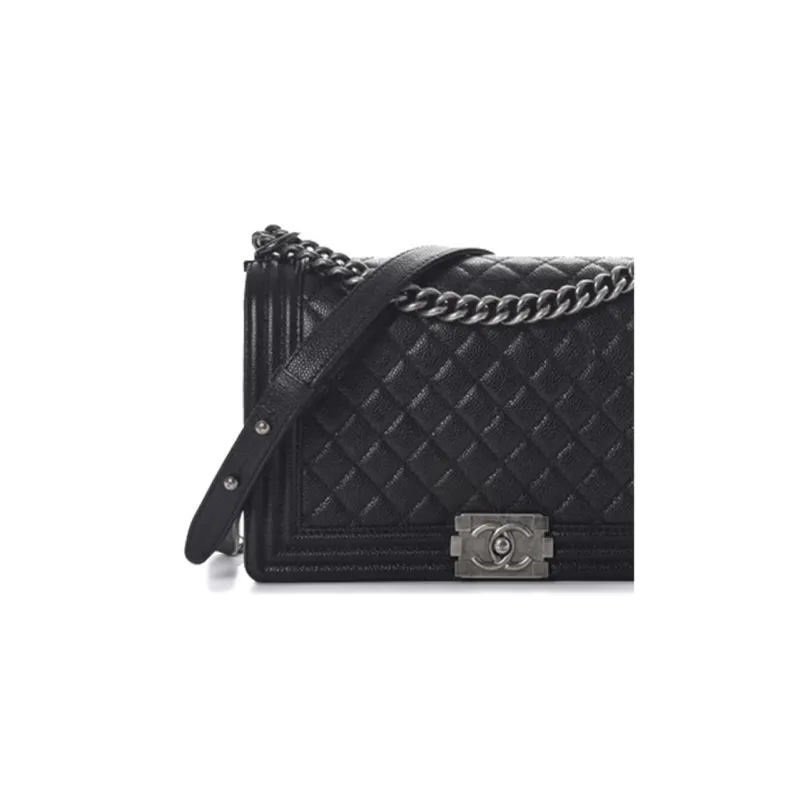 CHANEL Leboy Grain Embossed Calfskin Shoulder Bag, Crossbody Bag Tubas Unisex Black-5