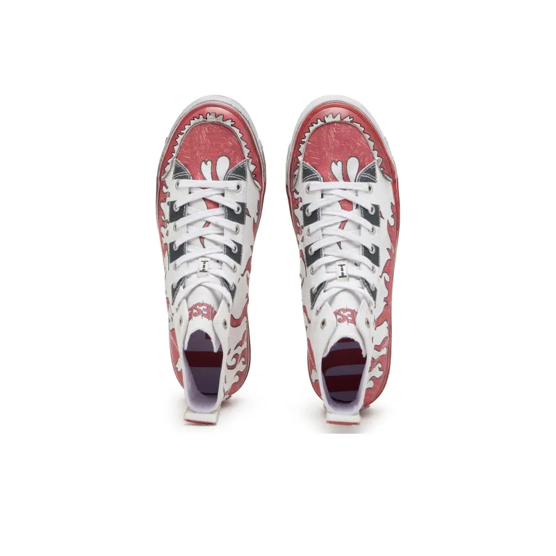 DIESEL S Athos Anti Slip Wear Resistant Mid Top Skateboard Shoes Men's White Red-3