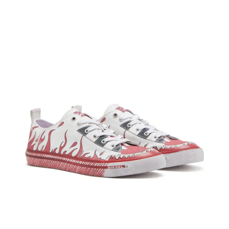 DIESEL S Athos Anti Slip Wear Resistant Low Top Skateboard Shoes Men's White Red-1
