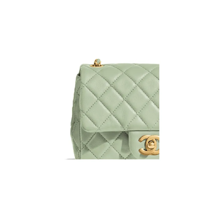 CHANEL Cow Leather Mini Square Flap Bag, Small Golden Ball Bag, Shoulder Bag Women's Green-1