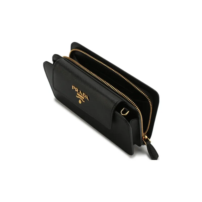 PRADA Saffiano Leather One Shoulder Crossbody Cell Phone Pouch Women's Black-3