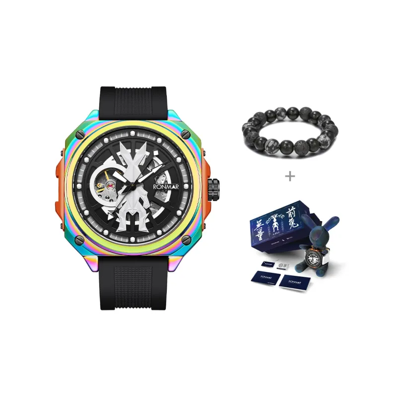 RONMAR Automatic Mechanical Movement Rubber Strap Watch Men's Watches Black Dial-13